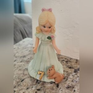 Enesco Porcelain Girl Figurine with Kitten - Cream and Gold Birthday Girls Age 7